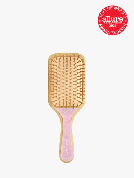 Emi Jay Bamboo Paddle Brush in branded component on a light gray background with the 2026 best of beauty seal in the top right corner
