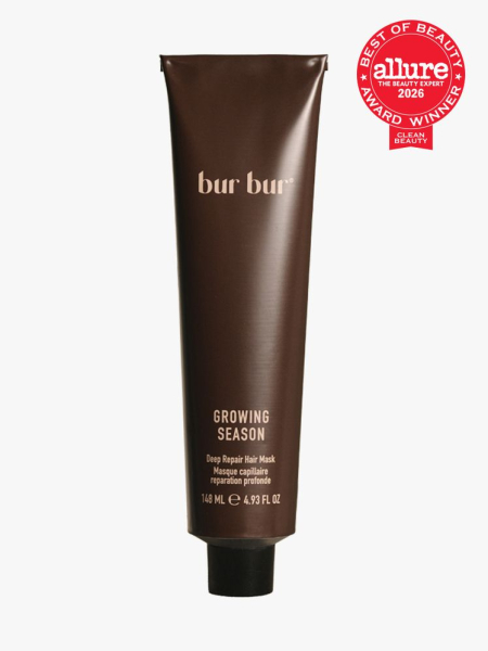 Bur Bur Growing Season Deep Repair Mask in branded tube component on a light gray background with the 2026 best of beauty clean beauty seal in the top right corner