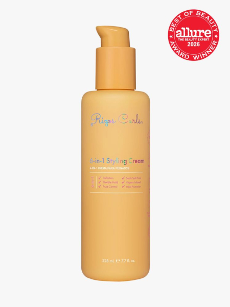 Rizos Curls Heat Protection Multivitamin Leave-In in branded component on a light gray background with the 2026 best of beauty seal in the top right corner