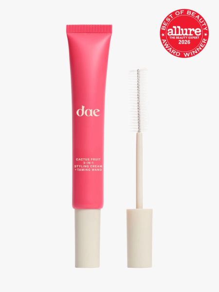 Dae Cactus Fruit 3-In-1 Styling Cream + Taming Wand in branded component on a light gray background with the 2026 best of beauty seal in the top right corner