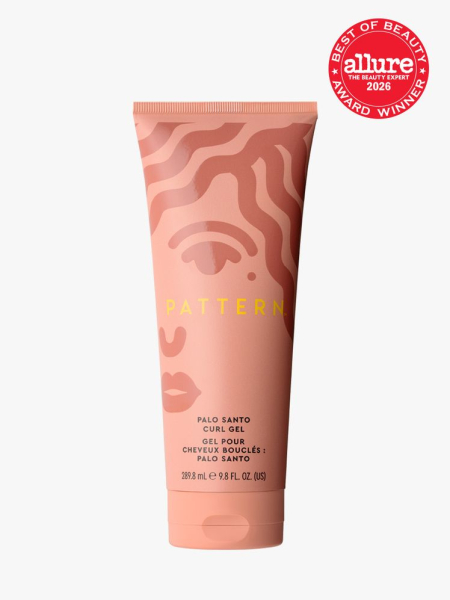 Pattern Palo Santo Curl Gel in branded tube component on a light gray background with the 2026 best of beauty seal in the top right corner