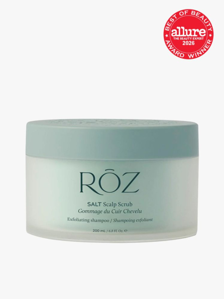 ROZ Salt Scalp Scrub in branded tub component on a light gray background with the 2026 best of beauty seal in the top right corner